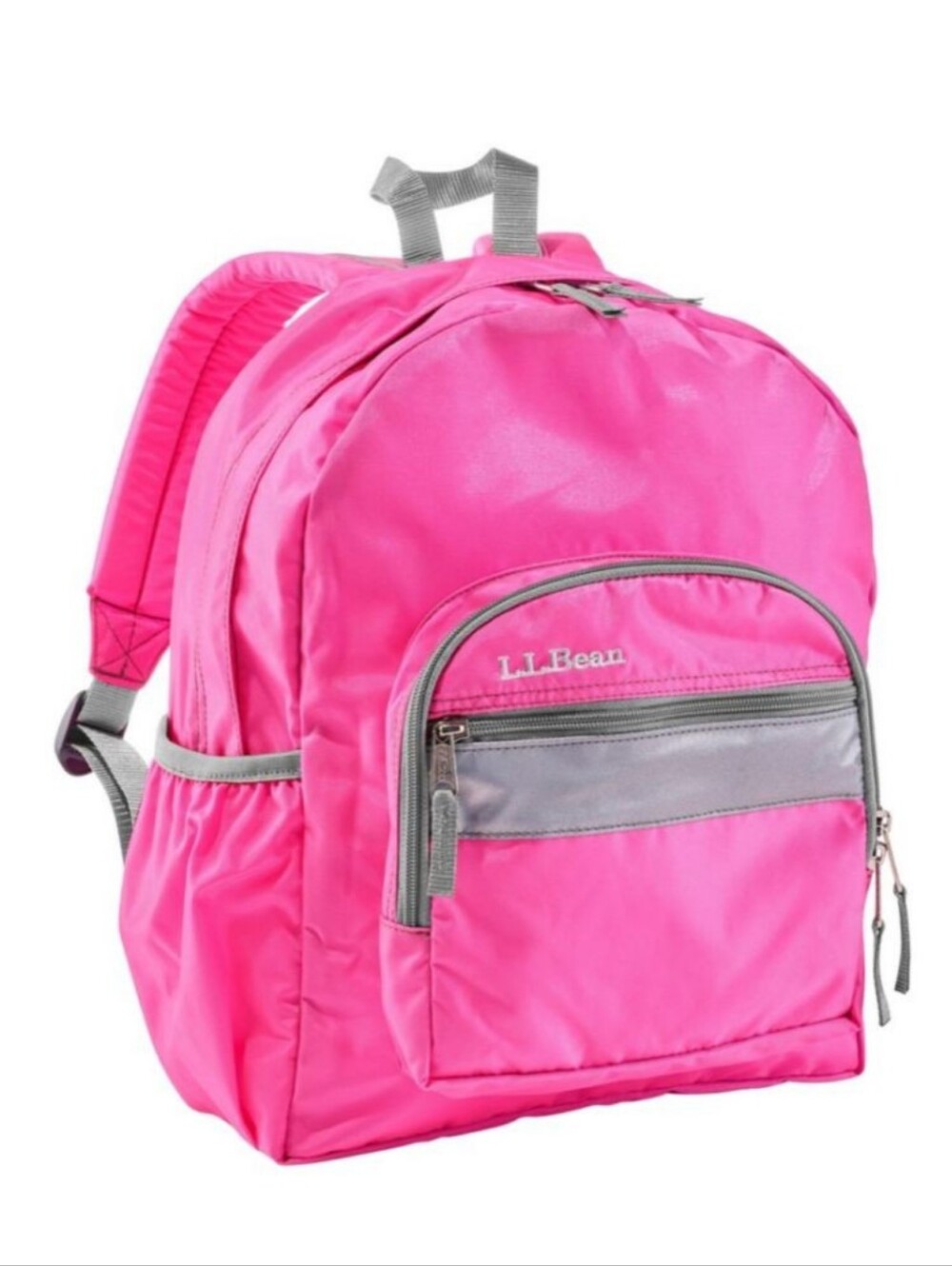 L.L. Bean Bright Pink Original Bookpack JR II  Kids Backpack with Gray Accents